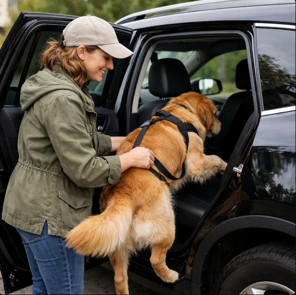 clienta con perro en coche
